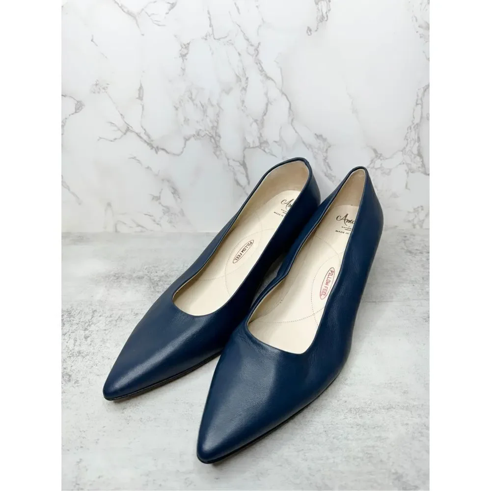 Amalfi Pumps Women Size 11.5 Blue Pavone Leather Parmasoft Pointed Toe Cushioned